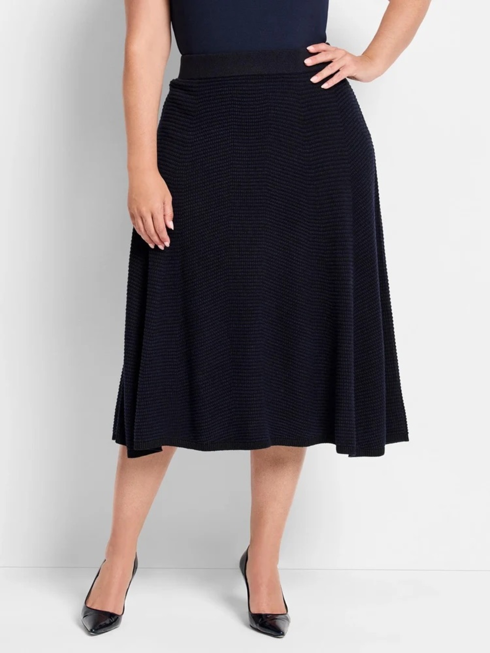 NIC+ZOE Black Textured Midi A-Line Skirt